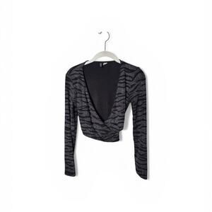Divided H&M Black Silver Sparkle Long Sleeve Cropped Wrap Top Size Small